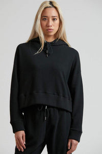 Odie Waffle Cropped Pull on Hood in Black