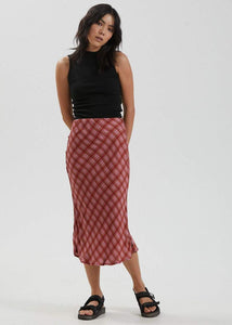 Janey Recycled Midi Skirt in Red