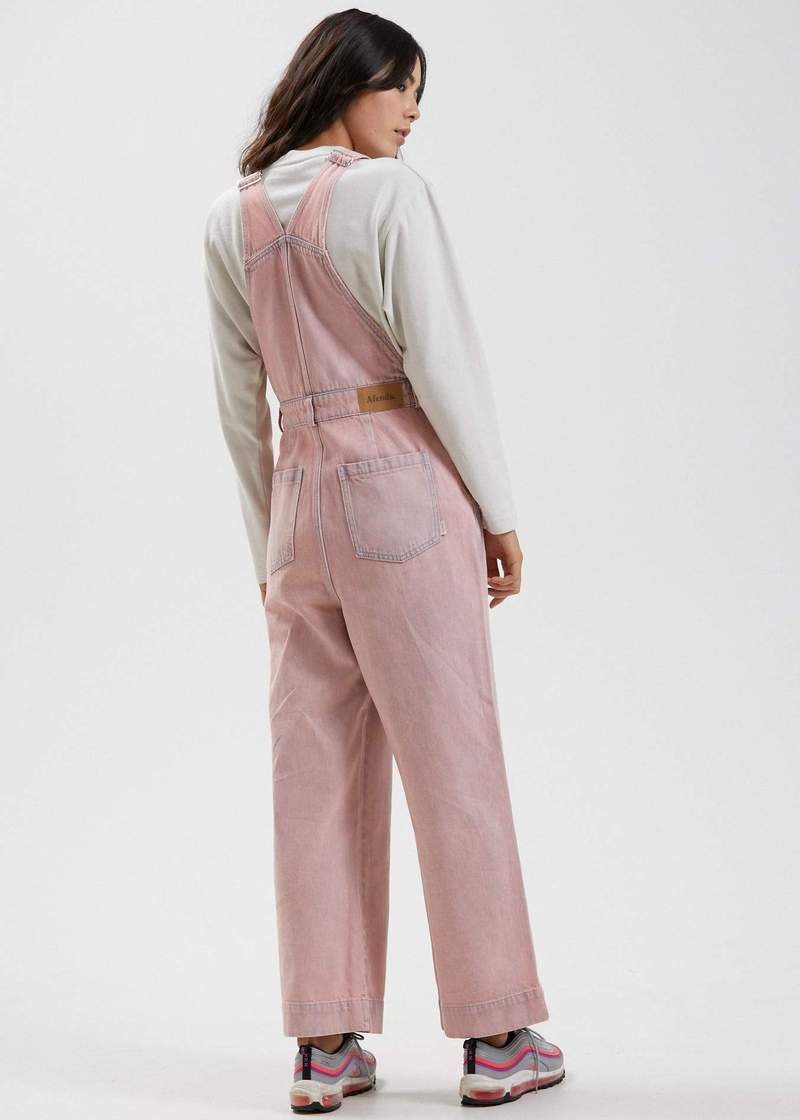 Lucie Hemp Washed Denim Overalls in Vintage Pink