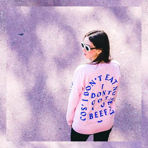 No Beef Sweater in Baby Pink & Electric Blue