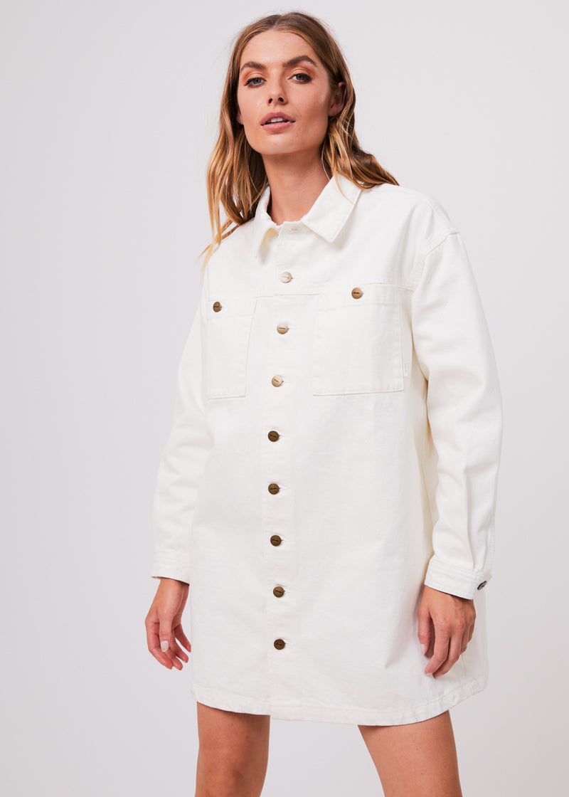 Tori Organic Denim Dress in Off White