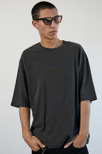 Distressed Oversized Tee in Stone Black