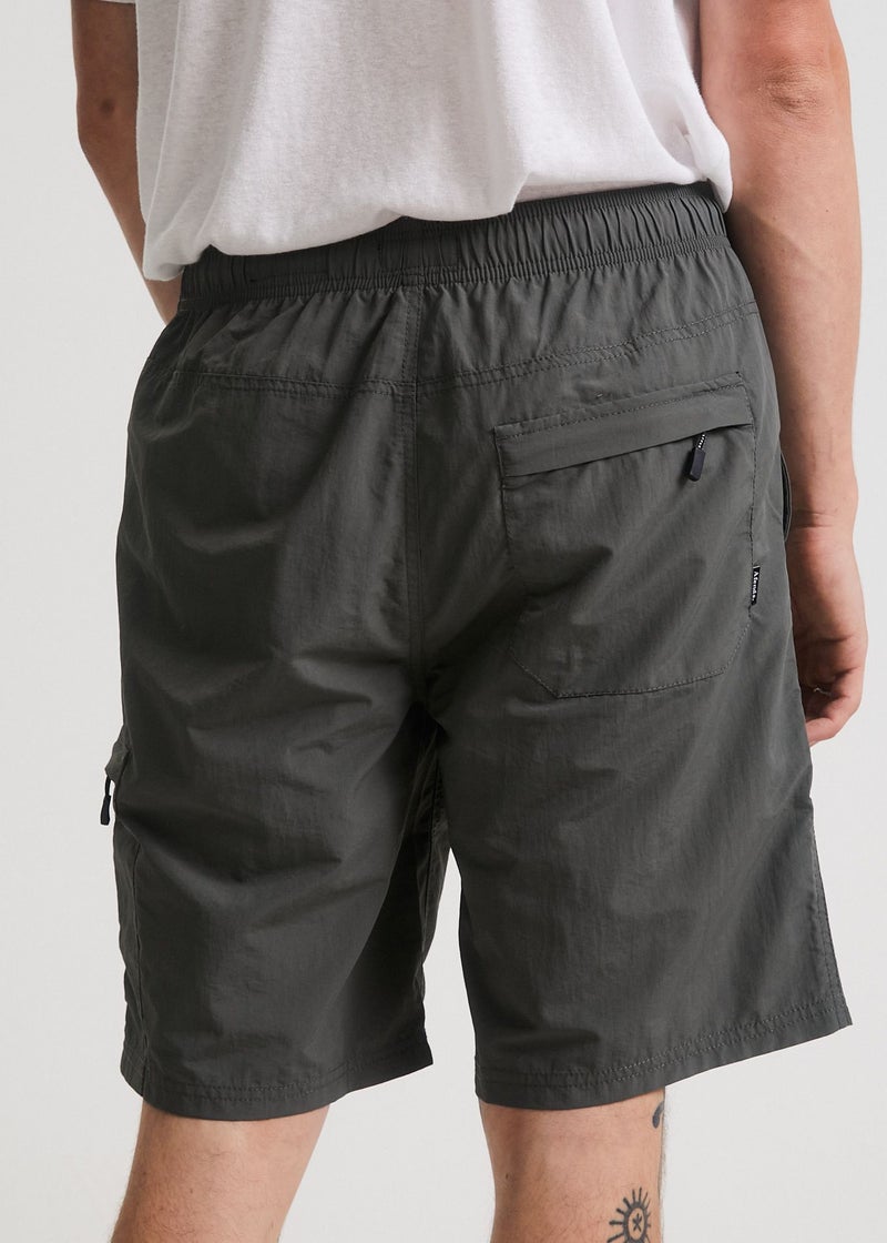 Utility Ninety Eights Recycled Elastic Waist Shorts in Jungle Green